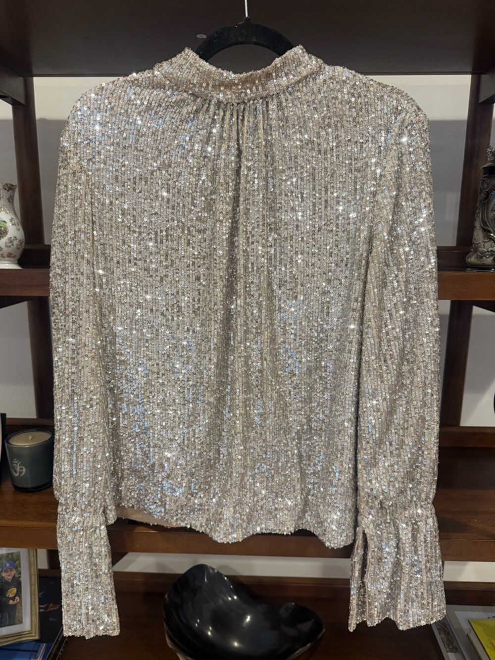 Zadig and Voltaire Tummy Silver/Gold Sequin Long Sleeve Top - Picture 2 of 8